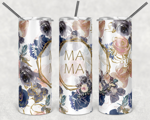 Navy and Blush Floral Background with Gold Geo Mama