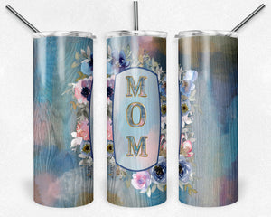 Blue and Pink Watercolor Floral Wood mom