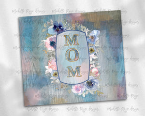 Blue and Pink Watercolor Floral Wood mom