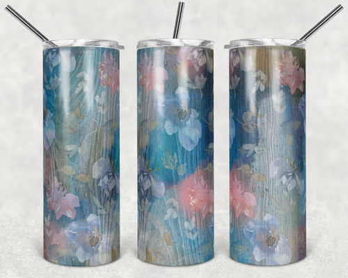 Blue and Pink Watercolor Floral Wood