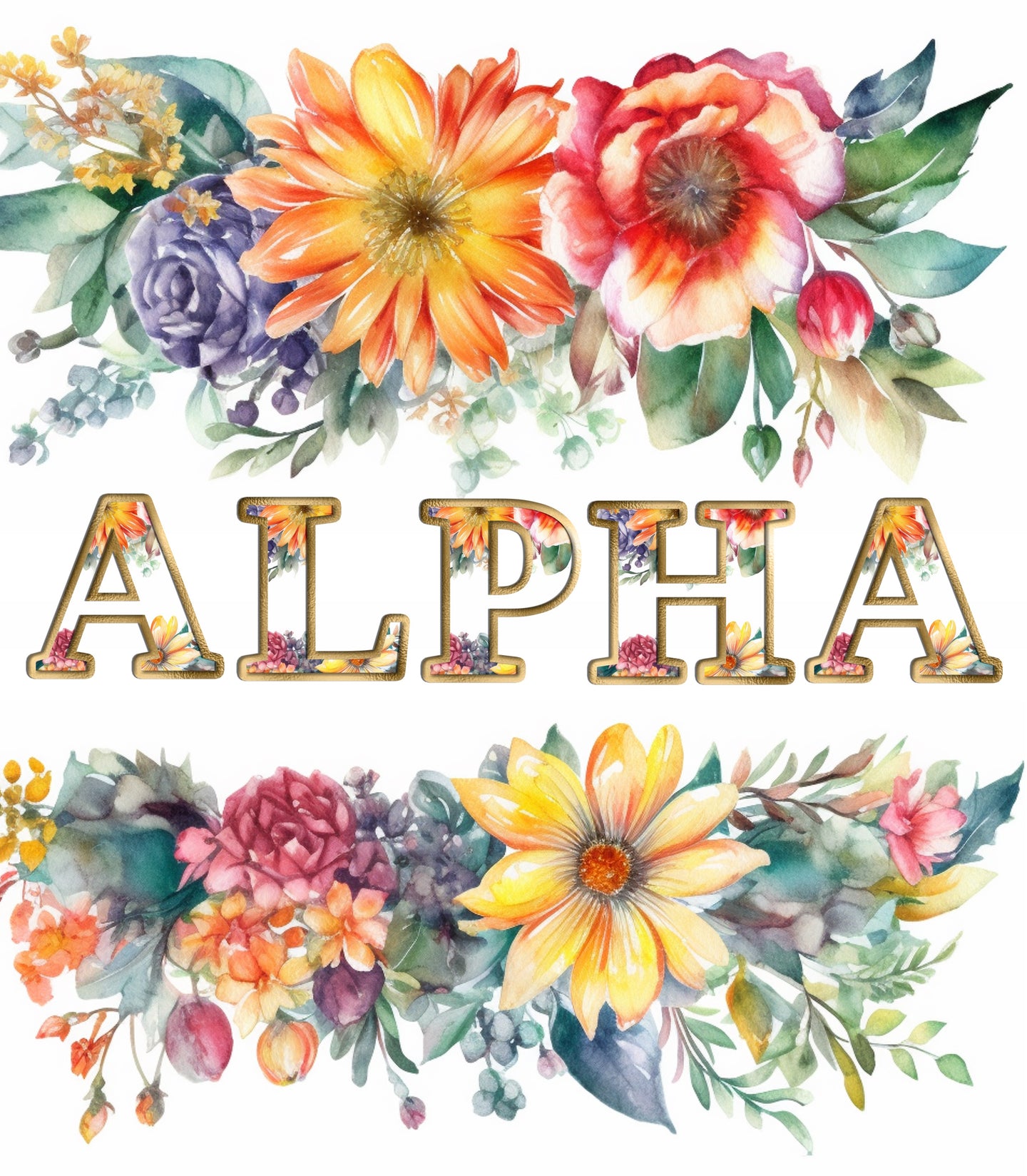 Watercolor Bright Flowers PNG Alphabet