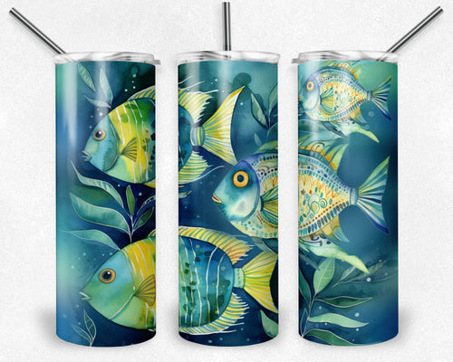 Tropical Fish Watercolor Folk Art Design