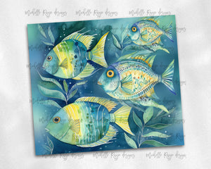 Tropical Fish Watercolor Folk Art Design
