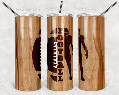 Football and Football Player on Wood Grain
