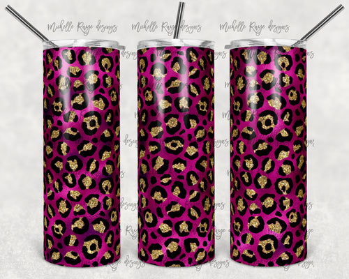 Fuschia Metallic Foil and Gold Glitter Leopard Print