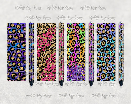Glitter Leopard Print Pen Set
