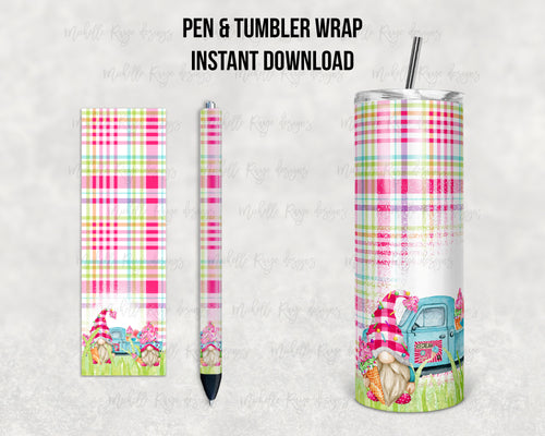 Hot Pink Ice Cream Gnomes Epoxy Pen Wraps and Tumbler Combo