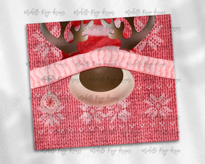 Christmas Knit Reindeer Coral and Pink