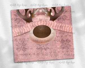 Christmas Knit Reindeer Coral and Peach