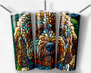 Golden Doodle Dog Stained Glass
