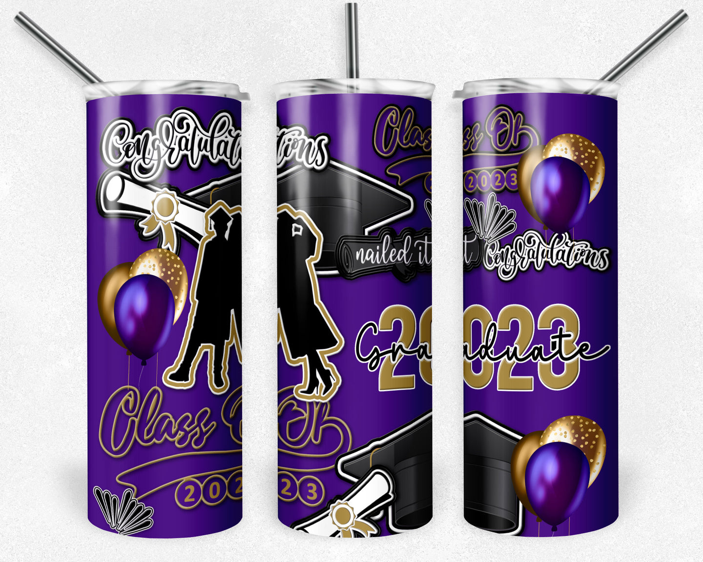 Purple Gold 2023 Graduation Burst glitter