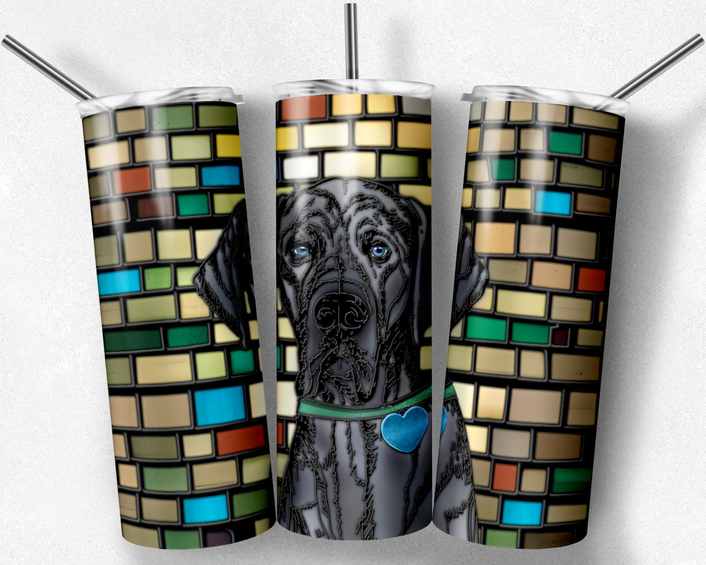 Great Dane with Striking Blue Eyes Dog Stained Glass