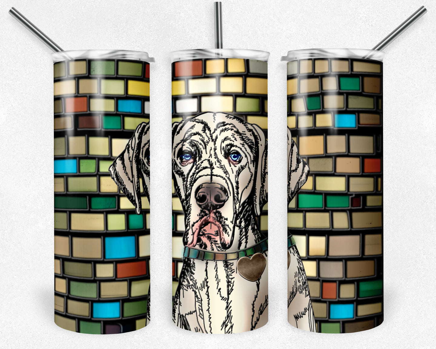 Great Dane - White -  Dog Stained Glass