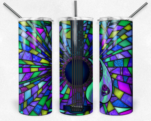 Purple and Teal Guitar Stained Glass with Pick