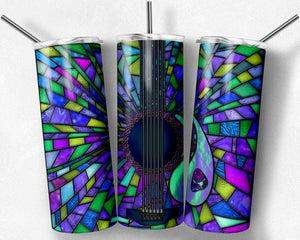 Purple and Teal Guitar Stained Glass with Pick