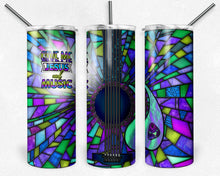 Load image into Gallery viewer, Purple and Teal Guitar Stained Glass, Give Me Jesus and Music