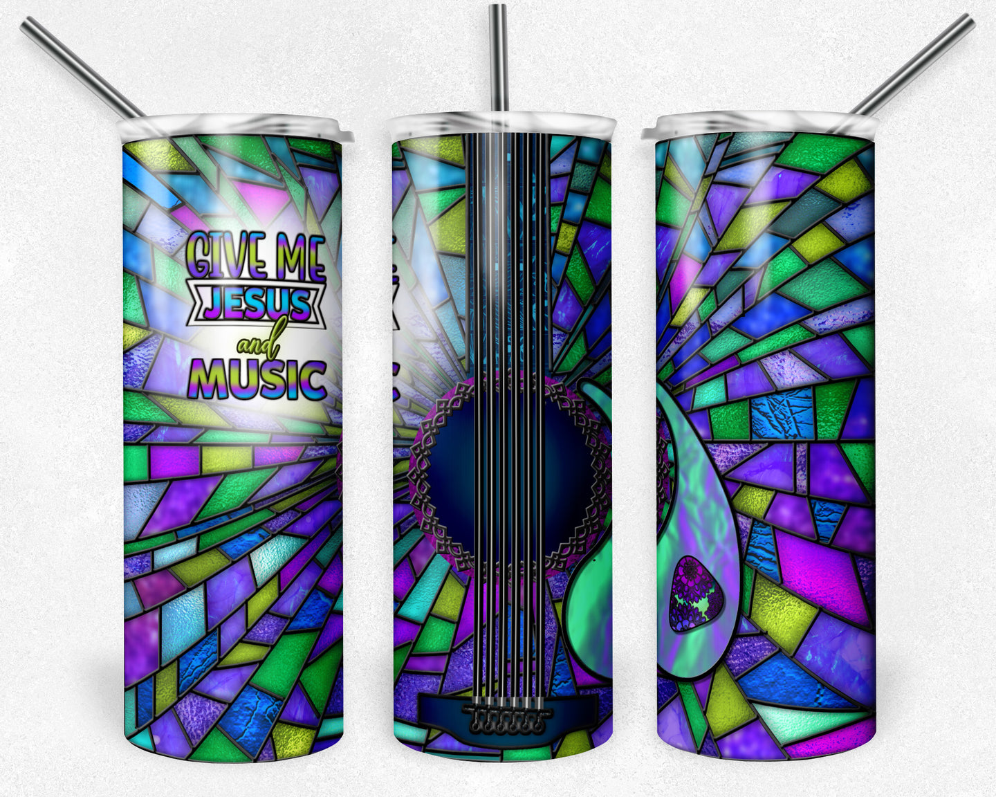 Purple and Teal Guitar Stained Glass, Give Me Jesus and Music