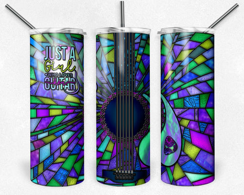 Purple and Teal Guitar Stained Glass, Just a Girl Who Loves Her Guitar