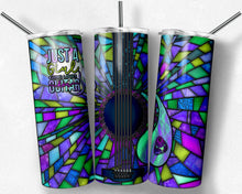 Load image into Gallery viewer, Purple and Teal Guitar Stained Glass, Just a Girl Who Loves Her Guitar