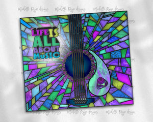 Purple and Teal Guitar Stained Glass, Life is All About the Music