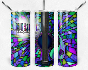 Purple and Teal Guitar Stained Glass, Music Teacher