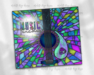 Purple and Teal Guitar Stained Glass, Music Teacher