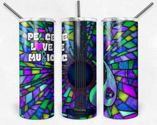 Load image into Gallery viewer, Purple and Teal Guitar Stained Glass, Peace Love Music