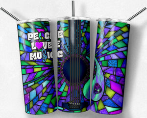 Purple and Teal Guitar Stained Glass, Peace Love Music