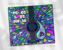 Load image into Gallery viewer, Purple and Teal Guitar Stained Glass, Peace Love Music