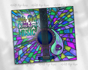 Purple and Teal Guitar Stained Glass, This Girl Loves Country Music