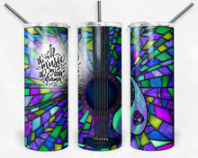 Load image into Gallery viewer, Purple and Teal Guitar Stained Glass, Turn Up the Music, Turn Down the Drama