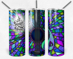 Purple and Teal Guitar Stained Glass, Turn Up the Music, Turn Down the Drama
