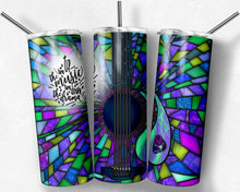 Load image into Gallery viewer, Purple and Teal Guitar Stained Glass, Turn Up the Music, Turn Down the Drama