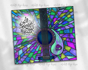 Purple and Teal Guitar Stained Glass, Turn Up the Music, Turn Down the Drama