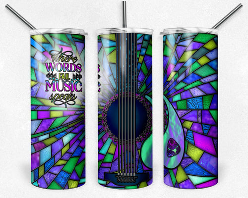 Purple and Teal Guitar Stained Glass, Where Words Fail Music Speaks