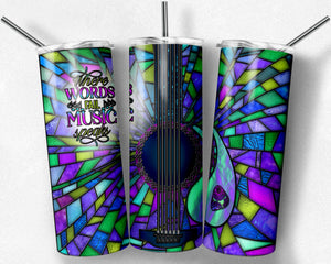 Purple and Teal Guitar Stained Glass, Where Words Fail Music Speaks