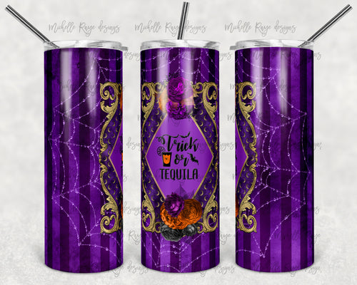 Halloween Purple Striped Trick or Tequila Label