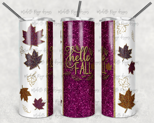 Burgundy Glitter Fall Leaves Hello Fall