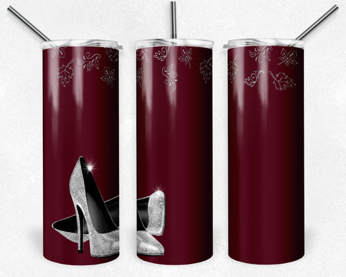 Burgundy and Silver High Heels