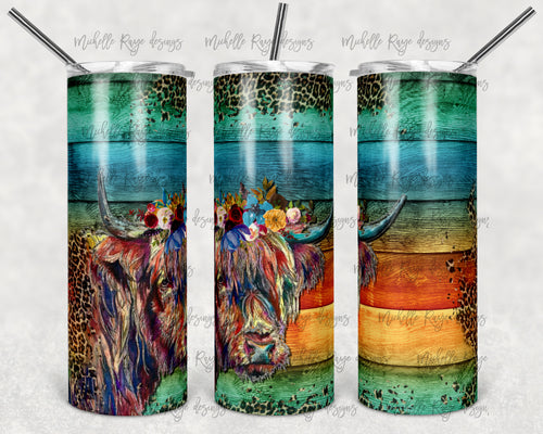 Rainbow Wood and Leopard Print Floral Cow