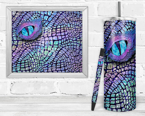 Holographic Dragon Epoxy and Waterslides Pen Wrap and Tumbler Combo