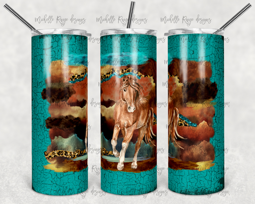 Horse on Teal Strokes and Crackle Background