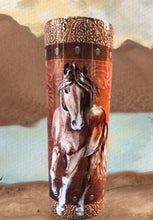 Load image into Gallery viewer, Rustic Watercolor Horse with Brown Tooled Leather