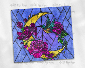 Floral Moon and Hummingbird Stained Glass