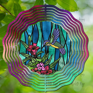 Humming Bird Stained Glass Wind Spinner 10"