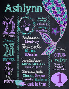 Mermaid Birthday Board, First Birthday Chalkboard, Milestone Chalkboard, Mermaid Birthday Party, Mermaid Party, Mermaid Party Decorations