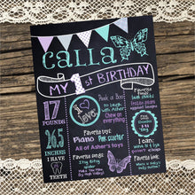 Load image into Gallery viewer, First Birthday Butterfly Chalkboard, Butterfly board, Butterfly Chalk sign,  First Birthday, Butterfly, Sign Printable Size 16x20 photo prop