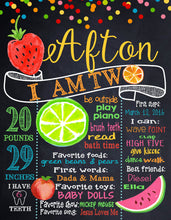 Load image into Gallery viewer, FIRST BIRTHDAY CHALKBOARD, Tutti Frutti, Two-ti Fruity, Fruit, Twotii Watermelon, 16 x 20 printable digital  prop, First Birthday Sign