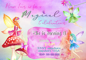 Fairy garden birthday Invitation Printable digital Purple Teal, pink, fairies, invite, shower, Fairy birthday party, birthday invites