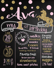 Load image into Gallery viewer, Unicorn First Birthday Chalkboard, Pink and Gold Glitter Poster | Girl 1st Birthday Board | Chalk board | Girl |  Polka Dots, Personalized